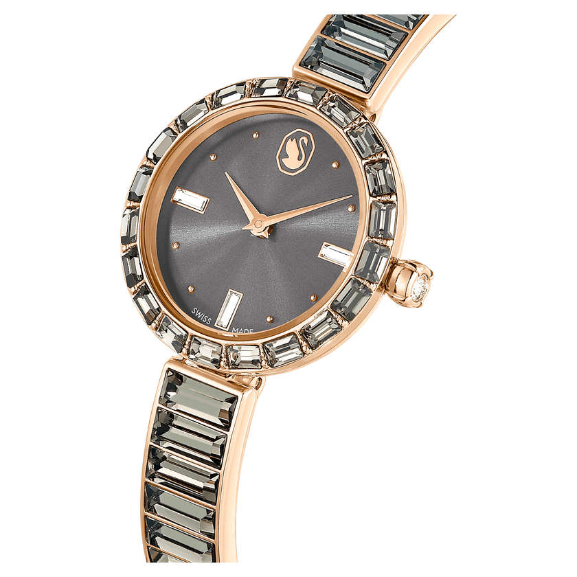 swarovski matrix bangle watch  swiss made  crystal bracelet  gray  rose gold tone finish