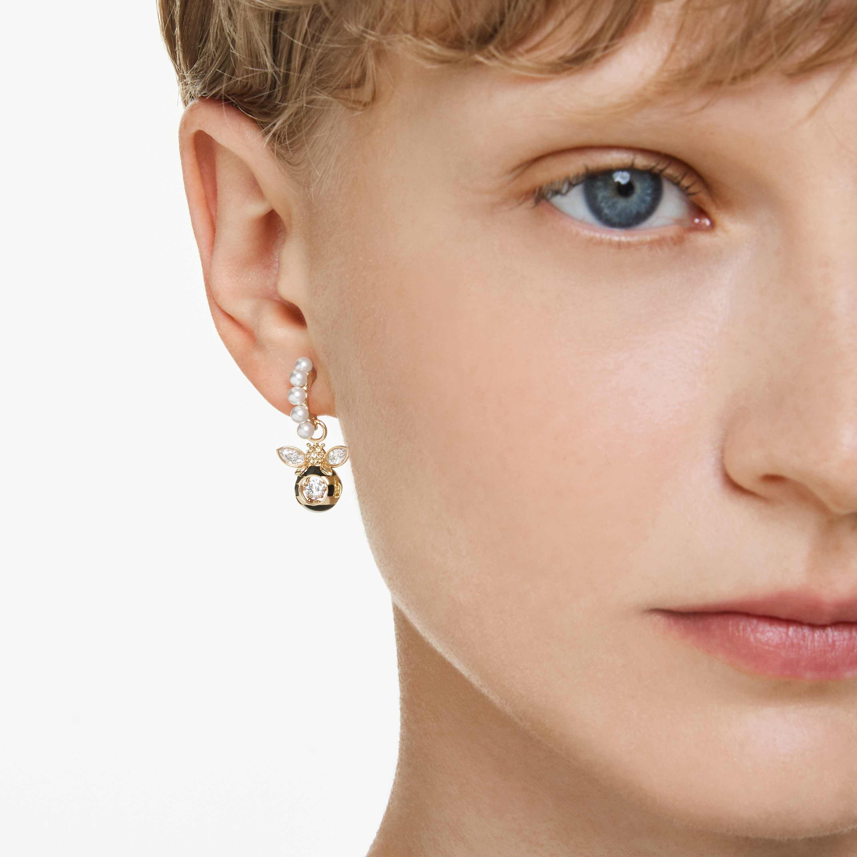 swarovski idyllia drop earrings  crystal pearl  mixed cuts  bee  multicolored  gold tone plated