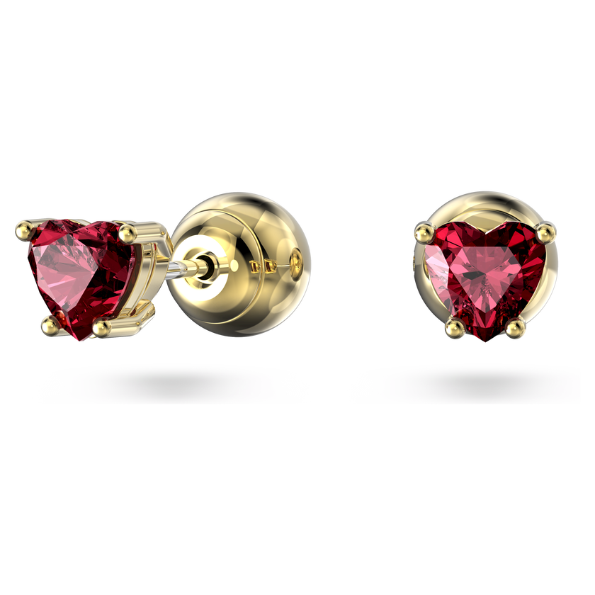 swarovski chroma stud earrings  heart  red  gold tone plated
