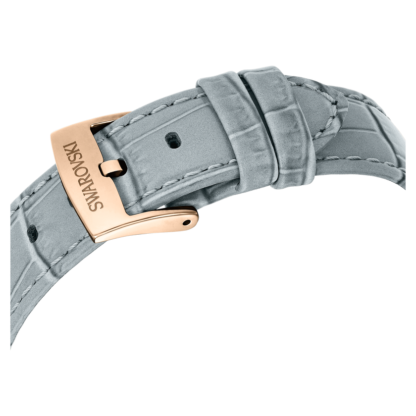 swarovski matrix tennis chrono watch  swiss made  leather strap  gray  champagne gold tone finish