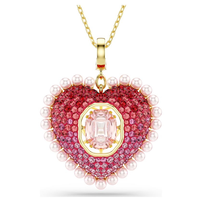 swarovski idyllia pendant  mixed cuts  heart  pink  gold tone plated