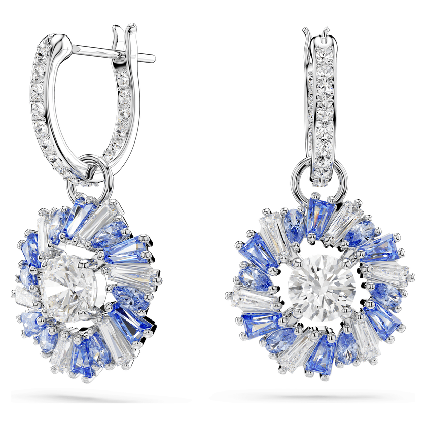 swarovski idyllia drop earrings  mixed cuts  flower  blue  rhodium plated