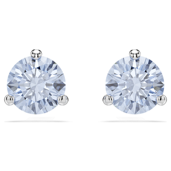 Solitaire stud earrings, Round cut, Blue, Rhodium plated swarovski solitaire stud earrings  round cut  blue  rhodium plated