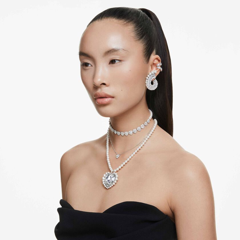 ariana grande x swarovski necklace  crystal pearl  heart cut  heart  white  rhodium plated