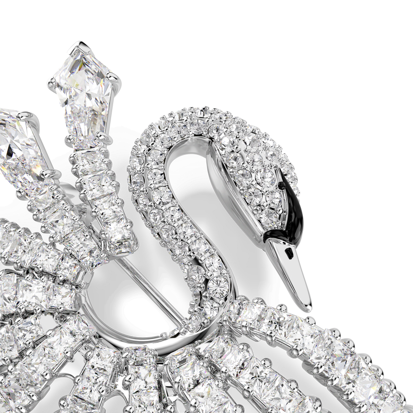 swarovski vienna brooch  mixed cuts  swan  white  rhodium plated