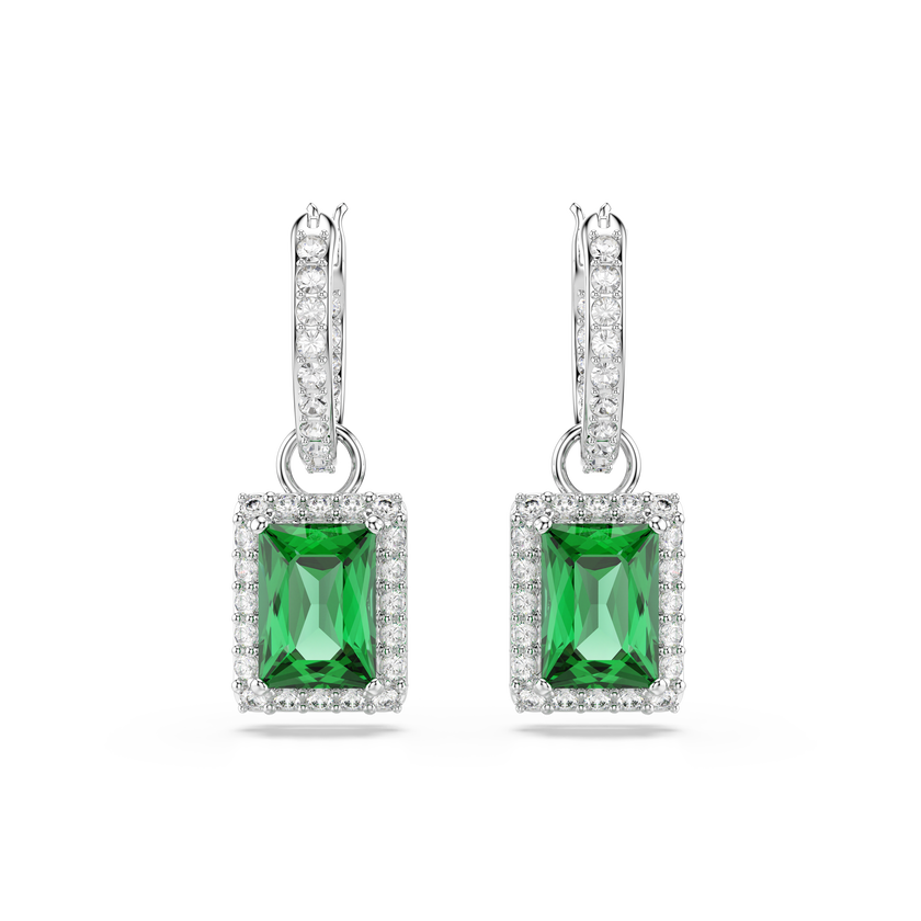 swarovski una angelic drop earrings  rectangular cut  pav   green  rhodium plated