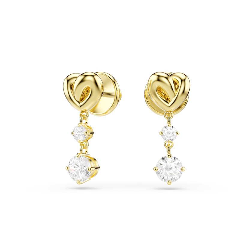 swarovski lifelong drop earrings  round cut  heart  white  18k gold finish