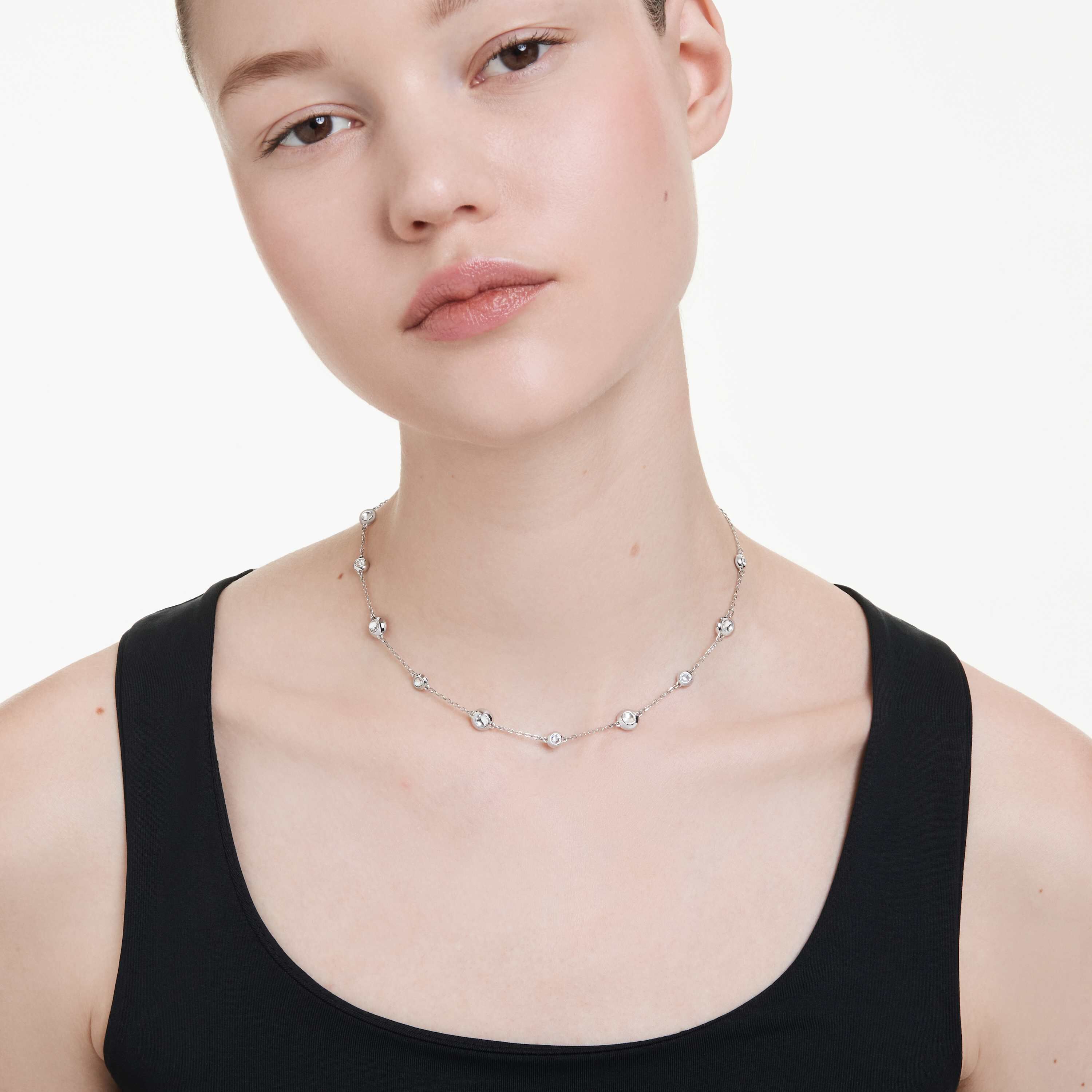 swarovski una angelic necklace  round cut  double sided motifs  white  rhodium plated