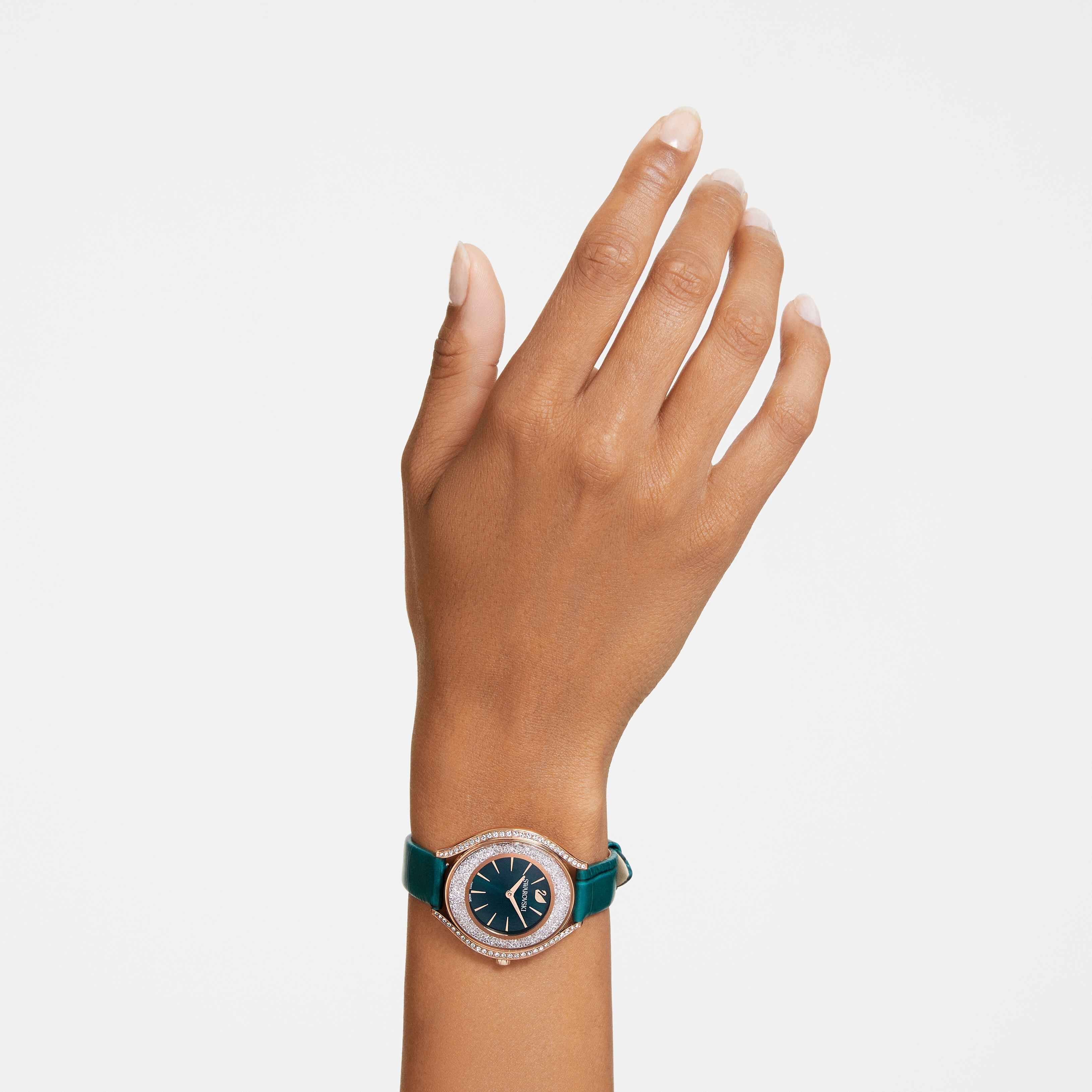 Buy Swarovski Crystalline Aura watch Leather strap Green Rose gold tone finish