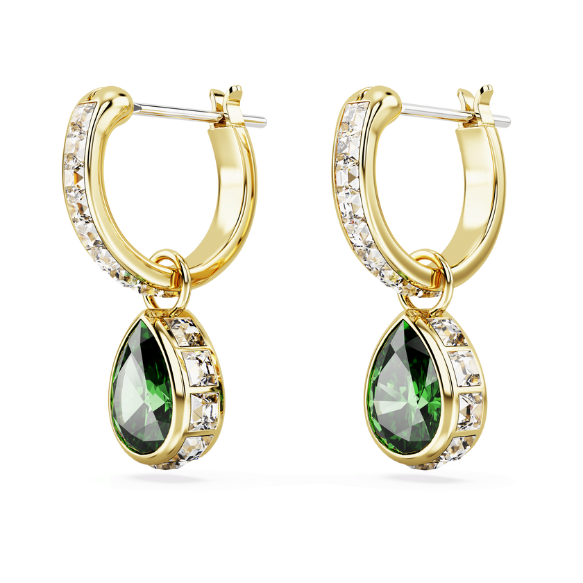 swarovski chroma drop earrings  pear cut  green  18k gold finish