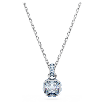 swarovski birthstone pendant  square cut  march  blue  rhodium plated