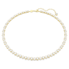 swarovski matrix tennis necklace  crystal pearl  round cut  white  gold tone plated