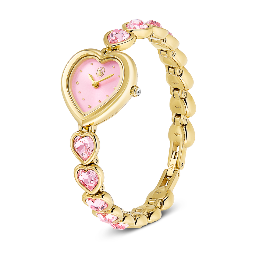 swarovski idyllia heart watch  crystal bracelet  pink  gold tone finish