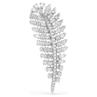 swarovski vienna brooch  mixed cuts  feather  white  rhodium plated