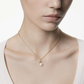 swarovski gabriella pendant  crystal pearl  round cut  white  18k gold finish