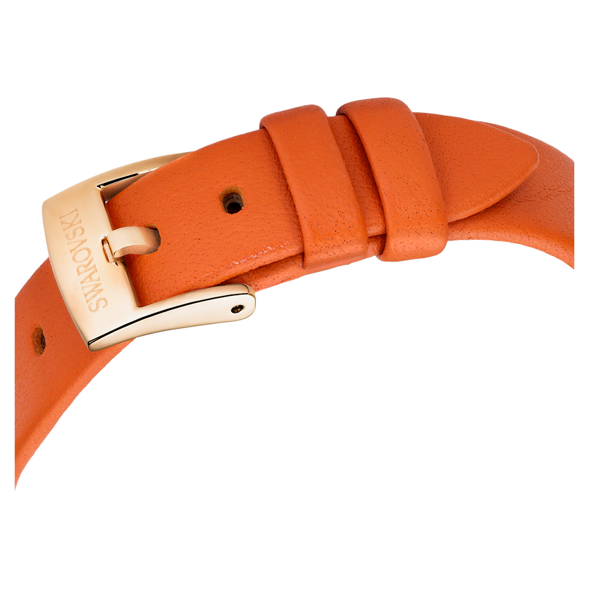 swarovski imber oval watch  swiss made  leather strap  orange  rose gold tone finish