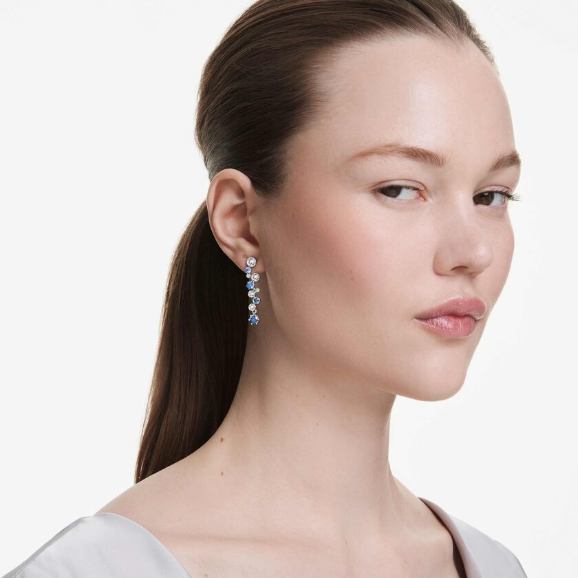 swarovski constella drop earrings  mixed cuts  blue  rhodium plated