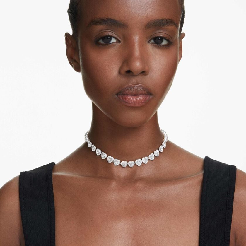 ariana grande x swarovski tennis choker  mixed cuts  heart  white  rhodium plated
