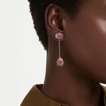 swarovski sublima drop earrings  pear cut  red  18k gold finish