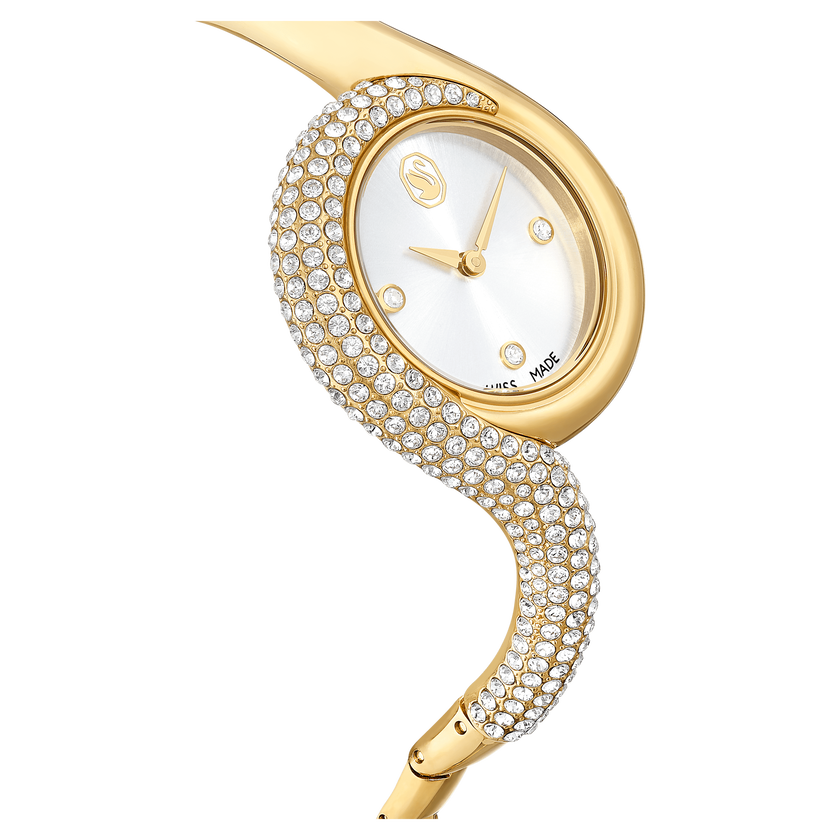 swarovski dextera asymmetric watch  swiss made  metal bracelet  gold tone  gold tone finish
