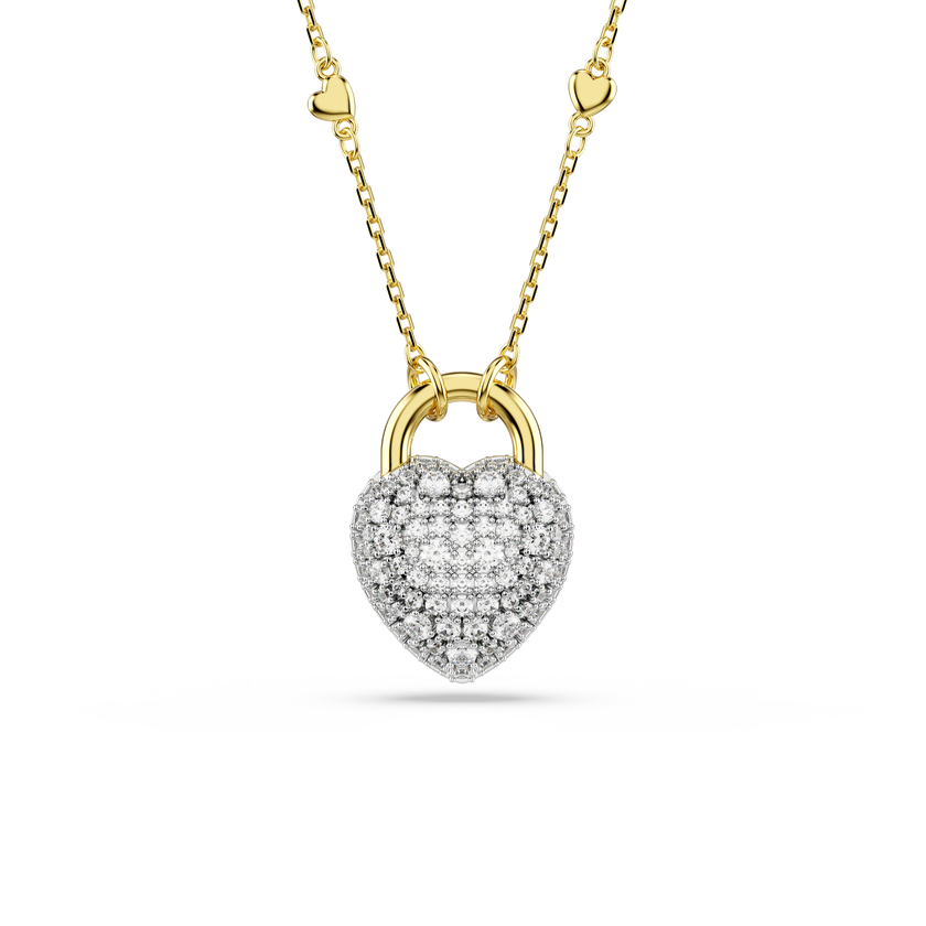 swarovski idyllia pendant  mixed cuts  heart  white  gold tone plated