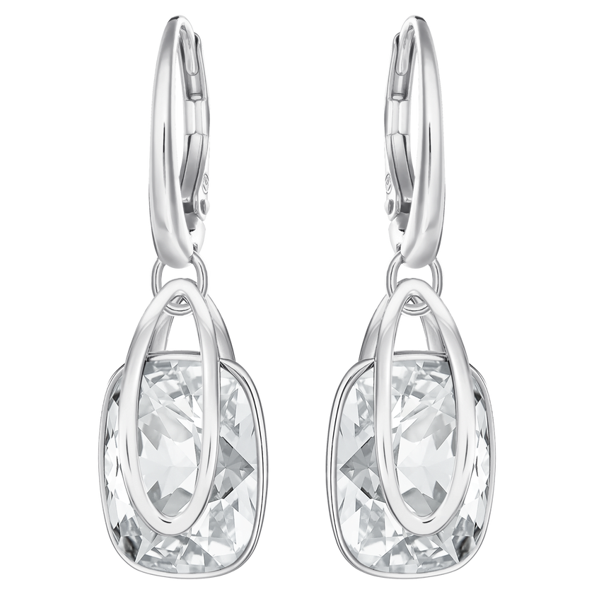 swarovski holding drop earrings  white  rhodium plated