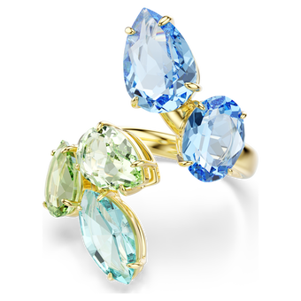 swarovski gema open ring  mixed cuts  multicolored  gold tone plated