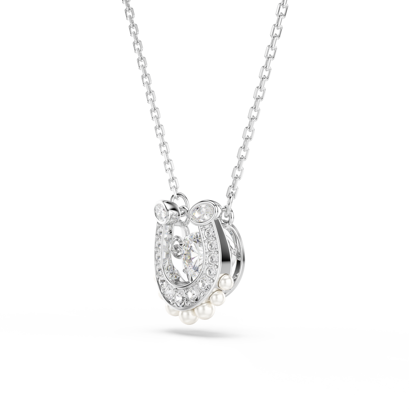 swarovski symbolica pendant  crystal pearl  round cut  pav   horse shoe  white  rhodium plated