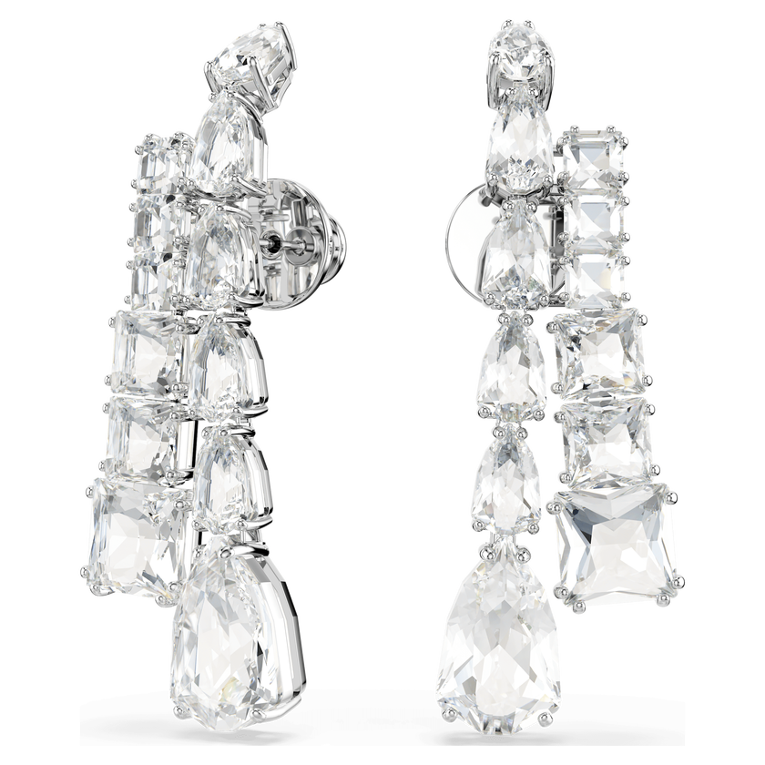 swarovski matrix drop earrings  mixed cuts  white  rhodium plated