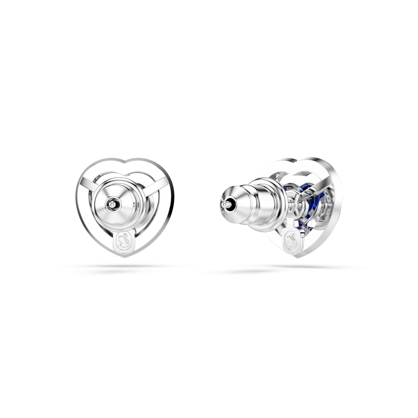 swarovski one stud earrings  heart cut  pav   heart  blue  rhodium plated