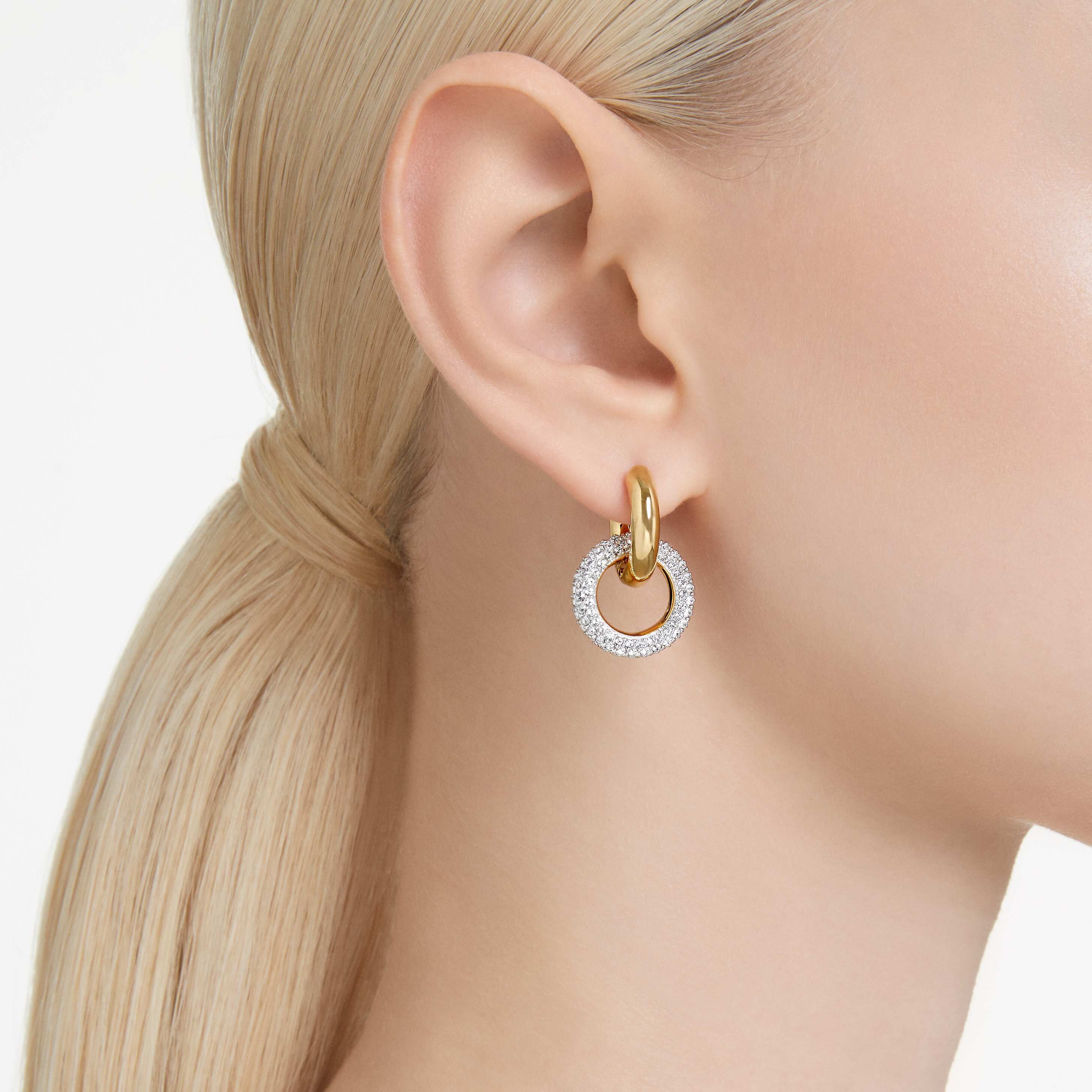 Buy Swarovski Dextera hoop earrings Interlocking loop White Gold tone plated