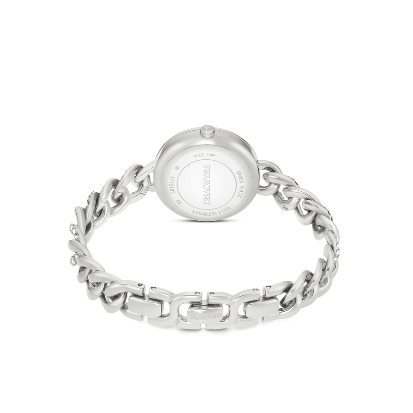 swarovski cocktail round watch  metal bracelet  silver tone  stainless steel