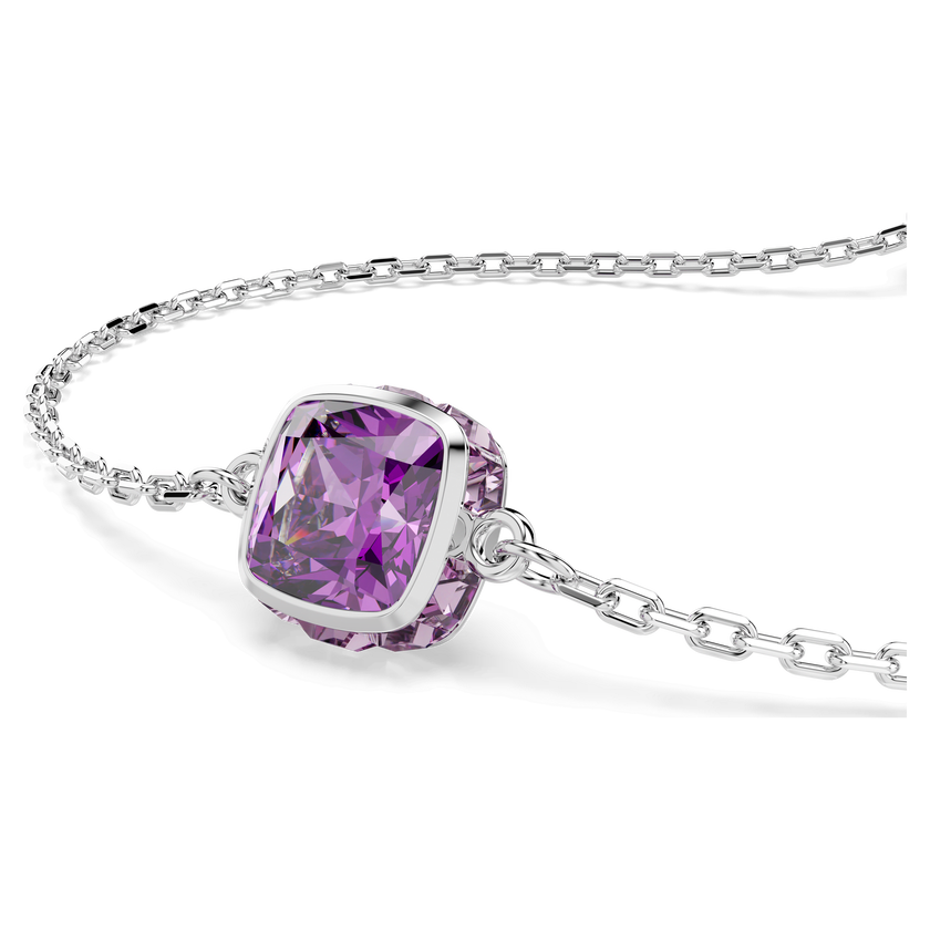 swarovski birthstone bracelet  square cut  february  purple  rhodium plated
