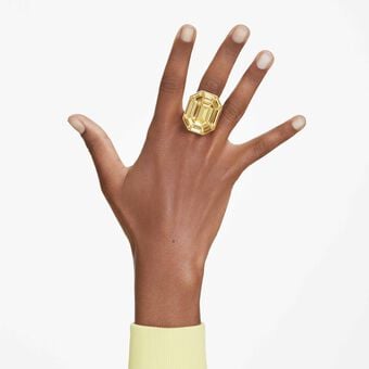swarovski lucent cocktail ring  octagon shape  yellow  gold tone plated