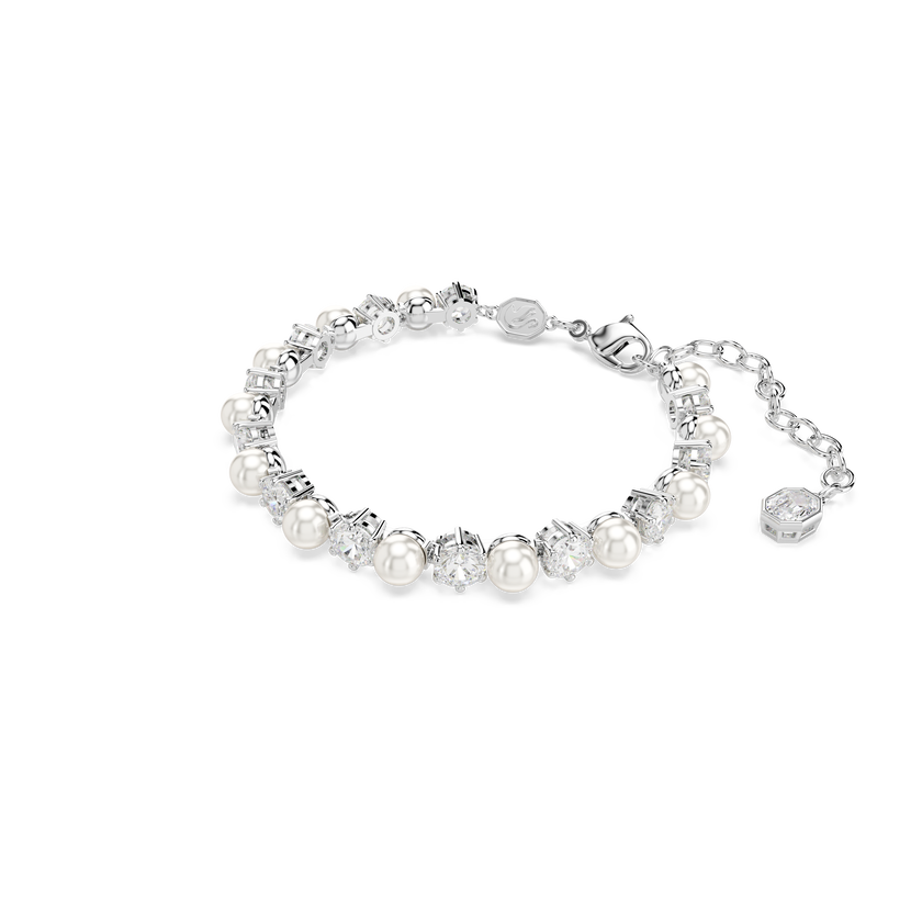 swarovski matrix set  crystal pearl  round cut  white  rhodium plated