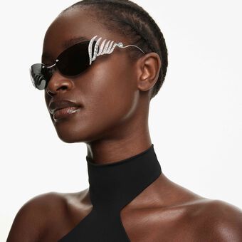 swarovski sunglasses  cat eye shape  swan  silver tone