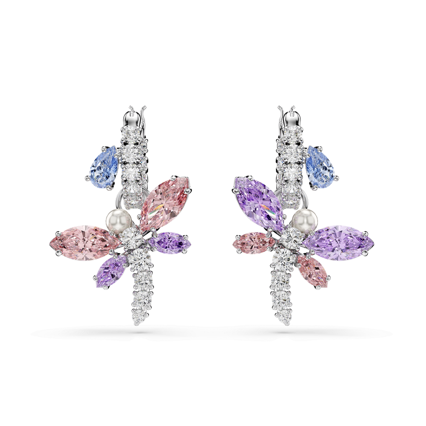 ariana grande x swarovski drop earrings  mixed cuts  dragonfly  multicolored  rhodium plated