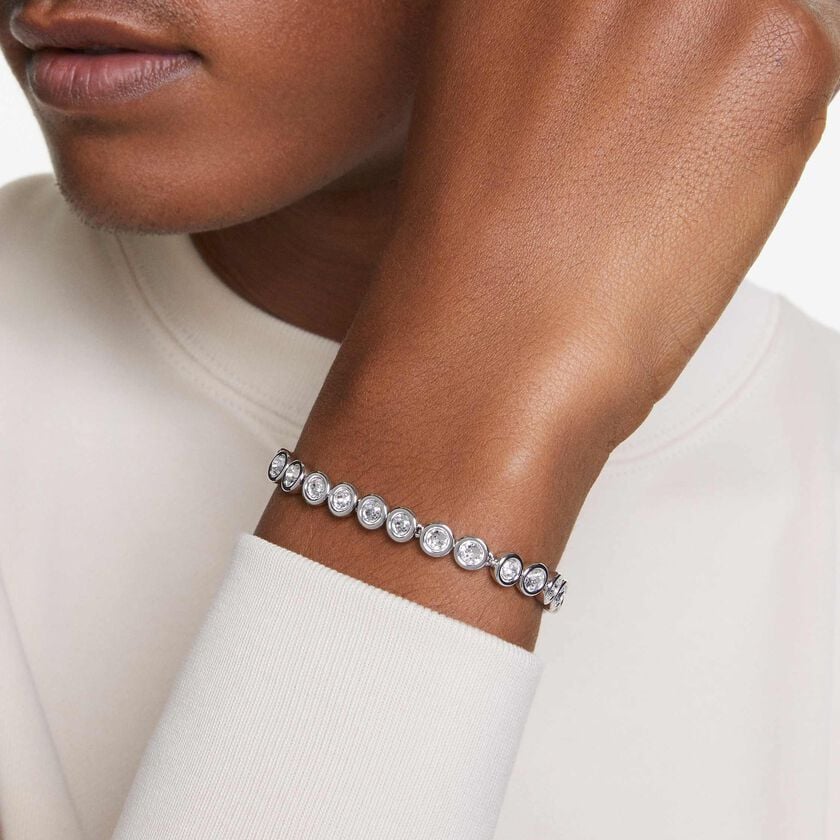 swarovski imber tennis bracelet  round cut  white  rhodium plated
