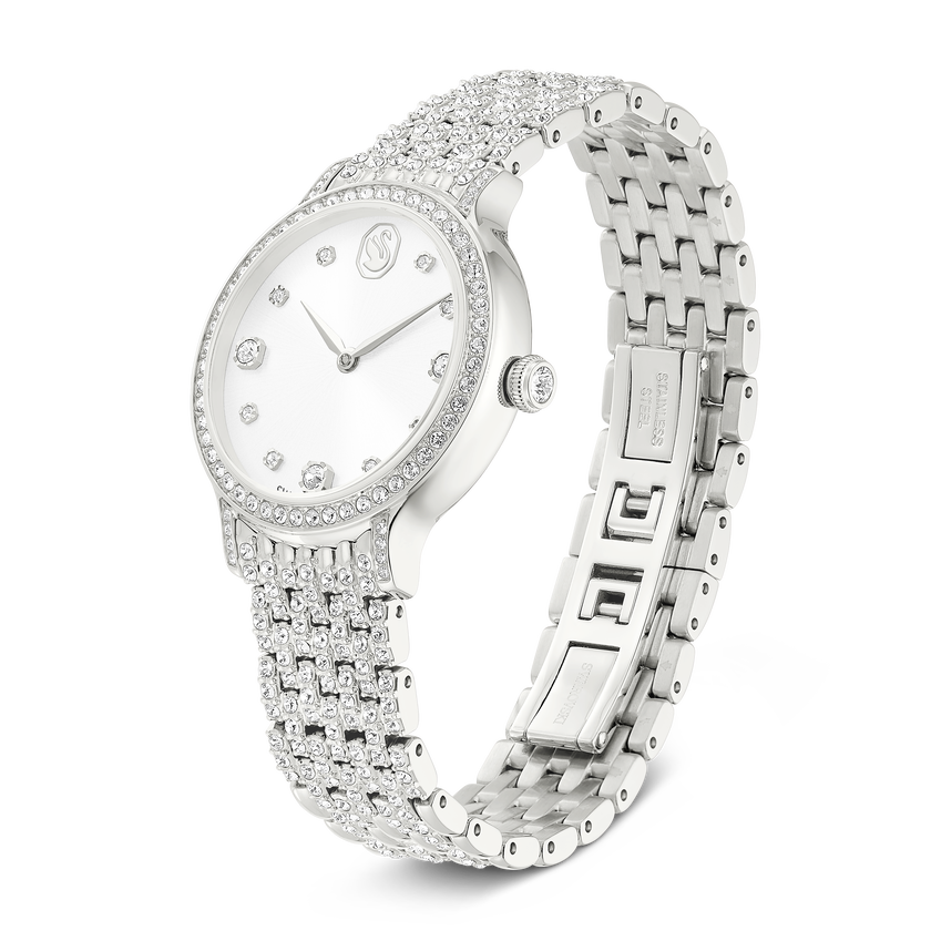 swarovski imber watch  swiss made  metal bracelet  silver tone  stainless steel