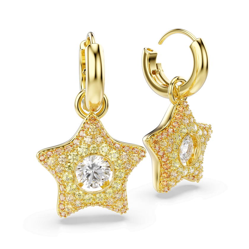 swarovski sublima drop earrings  round cut  star  multicolored  18k gold finish