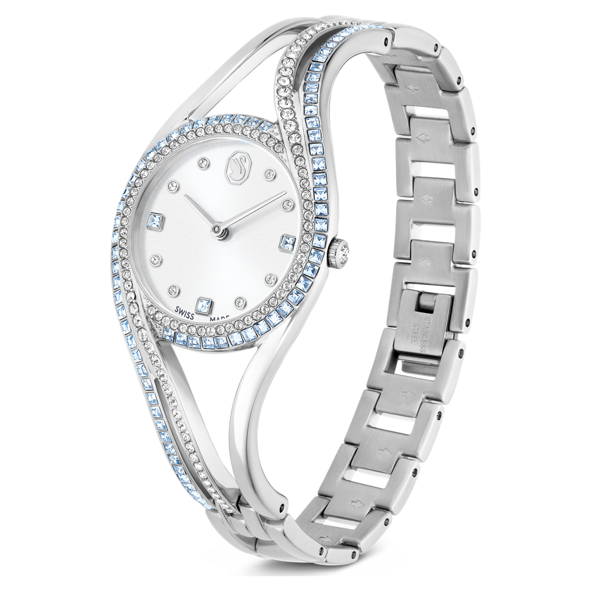 swarovski hyperbola bangle watch  swiss made  metal bracelet  blue  stainless steel