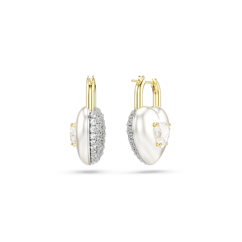swarovski idyllia drop earrings  mixed cuts  heart  white  gold tone plated