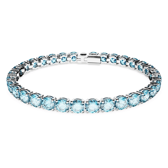Matrix Tennis bracelet, Round cut, Blue, Rhodium plated swarovski matrix tennis bracelet round cut blue rhodium plated