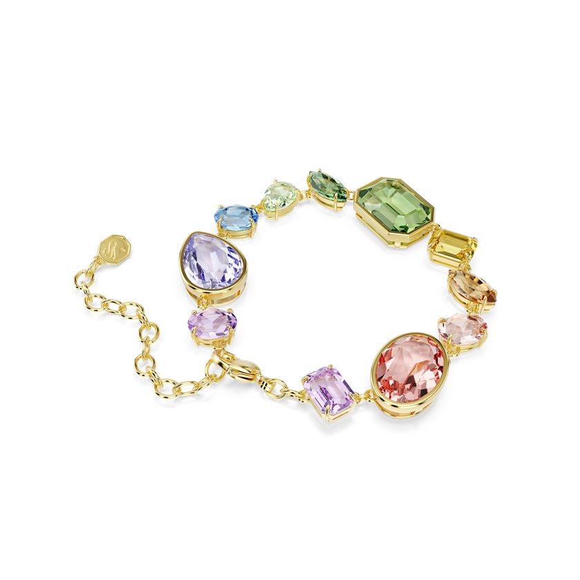 swarovski gema bracelet  mixed cuts  multicolored  gold tone plated