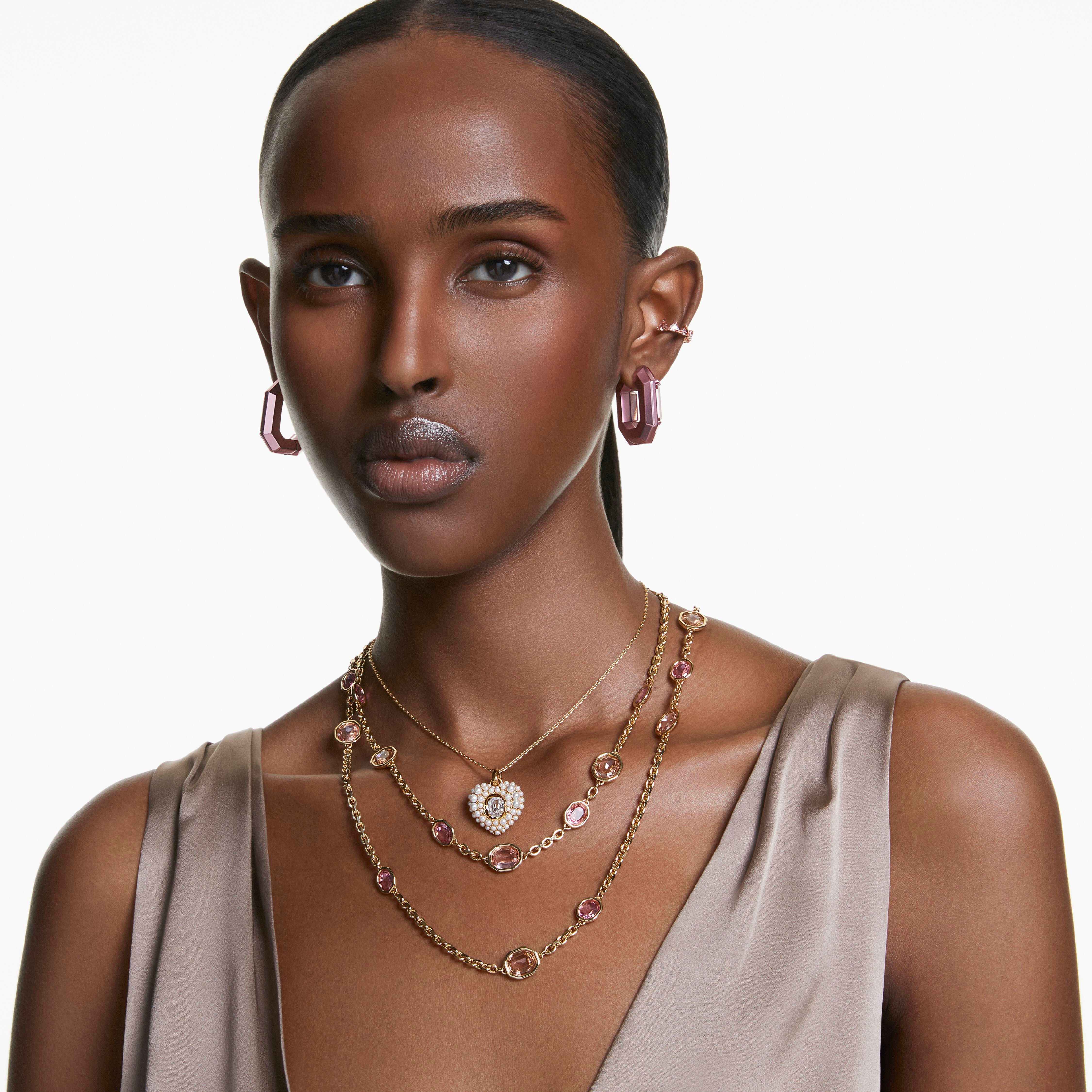 swarovski lucent hoop earrings  octagon shape  small  pink