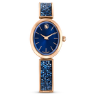 Crystal Rock Oval watch, Swiss Made, Metal bracelet, Blue, Rose gold-tone finish