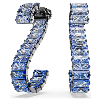 Matrix drop earrings, Baguette cut, Blue, Ruthenium plated swarovski matrix drop earrings  baguette cut  blue  ruthenium plated