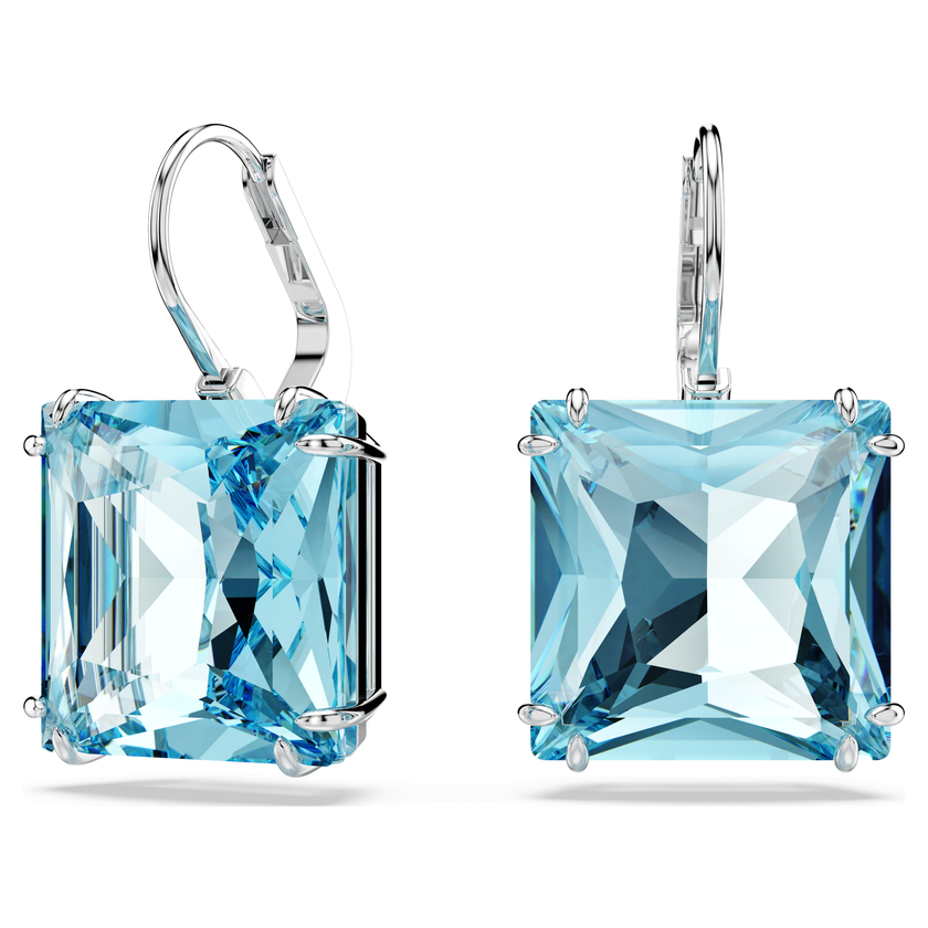 swarovski millenia earrings  square cut crystal  blue  rhodium plated