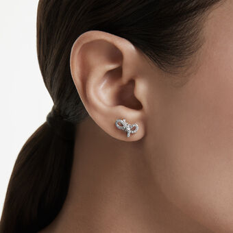 swarovski lifelong stud earrings  pav   bow  white  rhodium plated