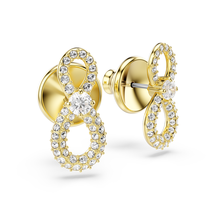 swarovski hyperbola stud earrings  round cut  pav   infinity  white  rhodium plated